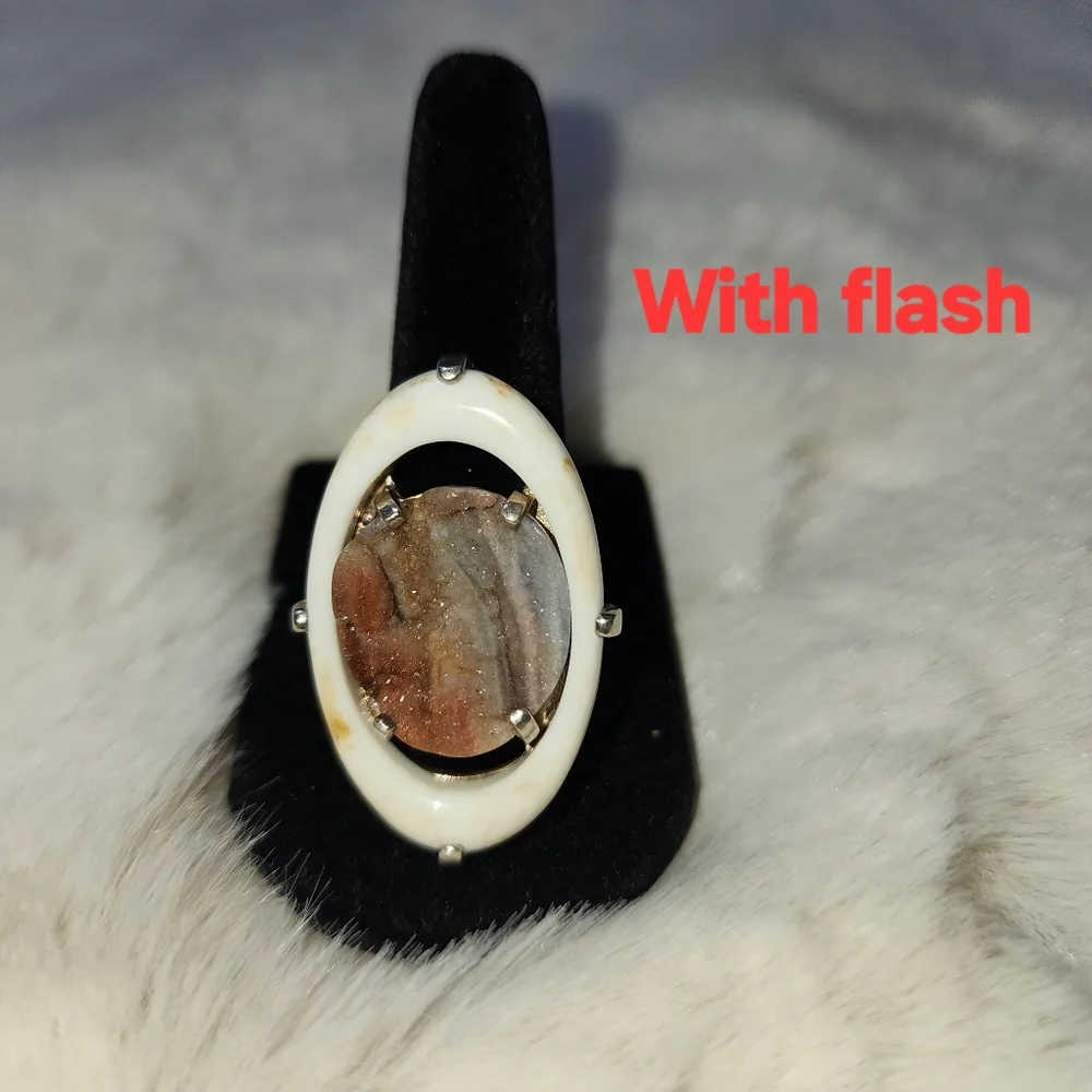HSN Rarities Druzy Quartz Sterling Silver Statement Ring Size 9